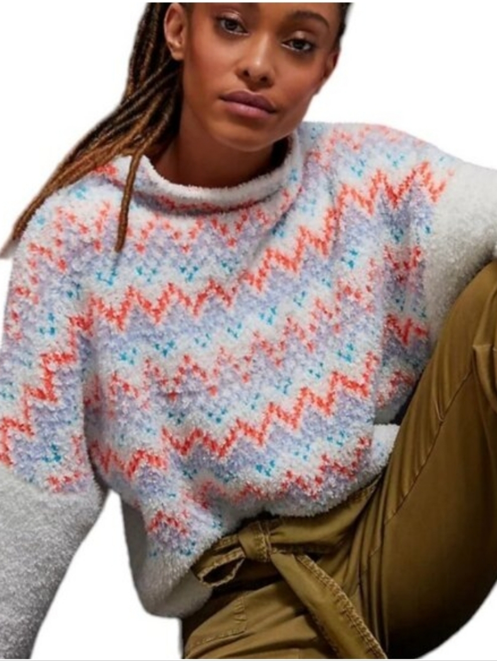 Anthropologie Chevron Knit Zig Zag Patterned Alpaca Wool Oversized Soft Sweater